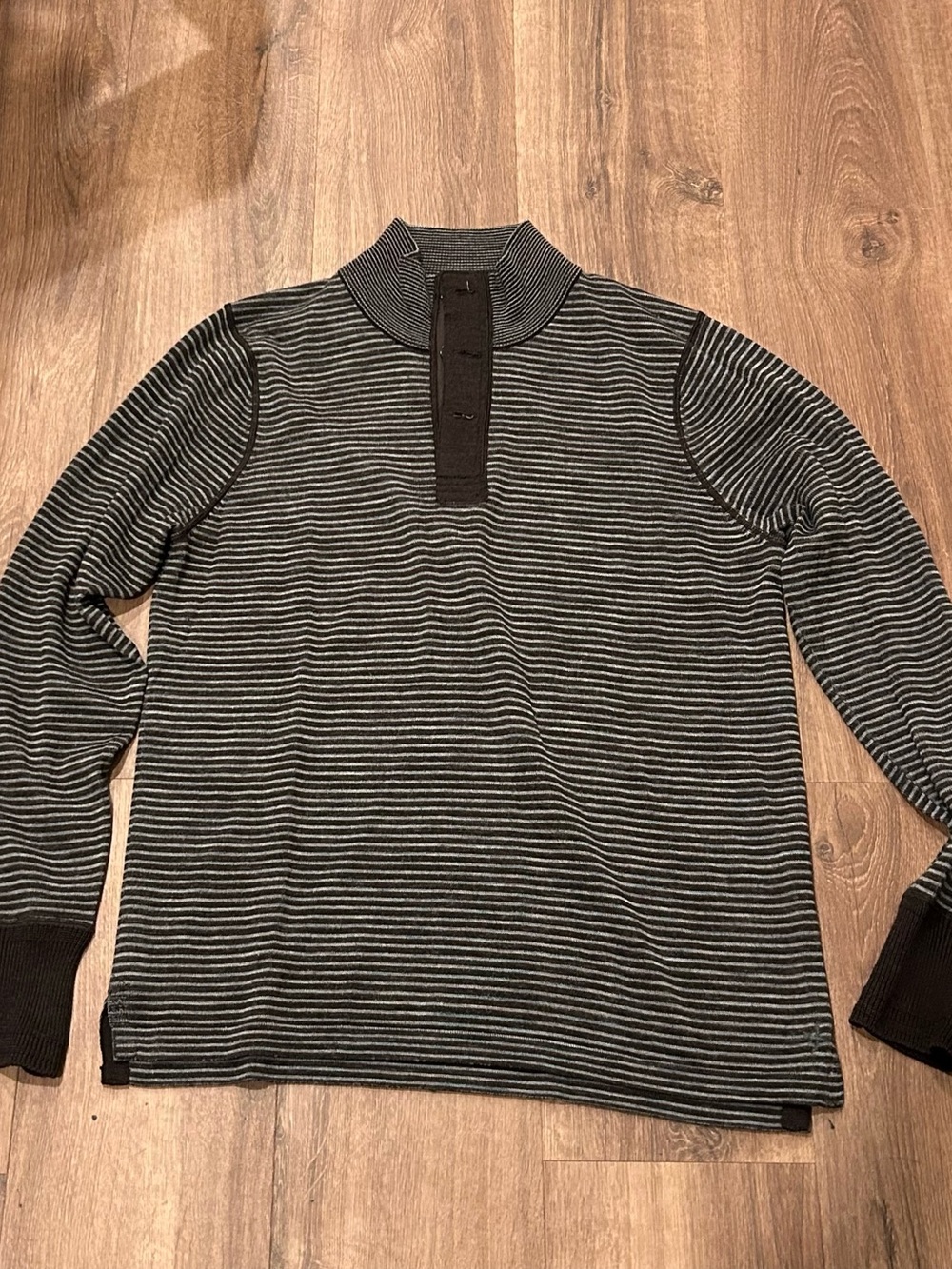 Relwen 100% Wool Striped Henley Sweater Large